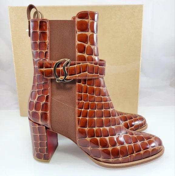 NWT$1,495 Christian Louboutin CL Chelsea Booty 70 Brown Boots Sz 38.5 , US 8.5 - Picture 9 of 16